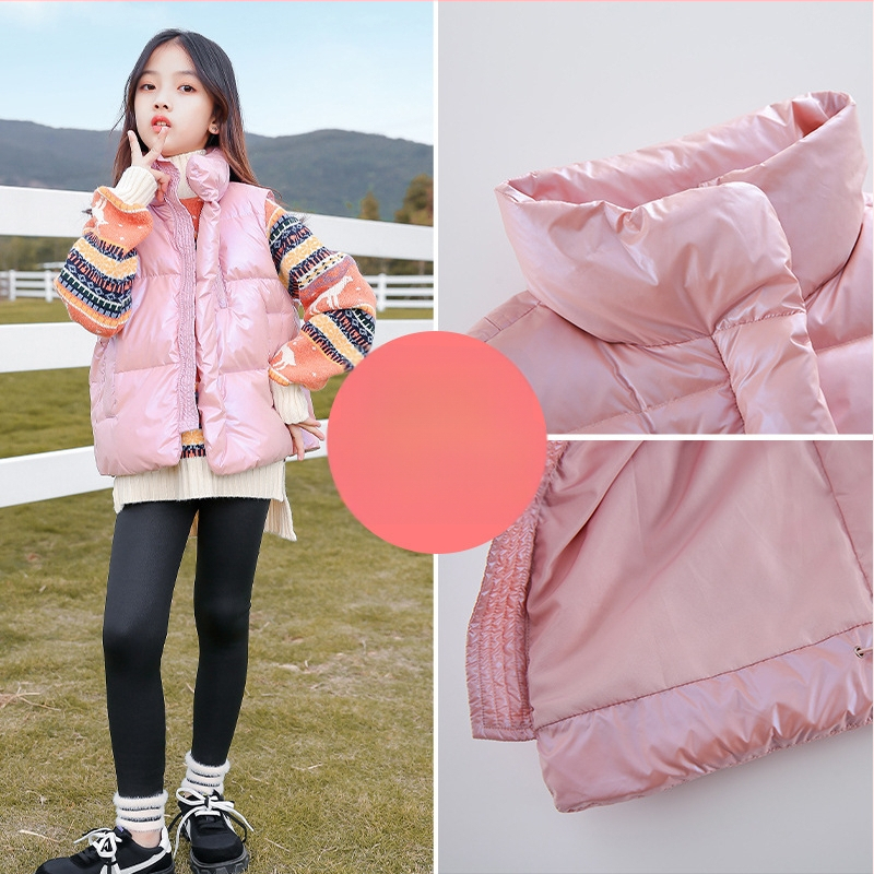 Lányoknak szóló kacsa tollal töltött mellény, koreai stílus, ujjatlan, középméretű, laza szabás