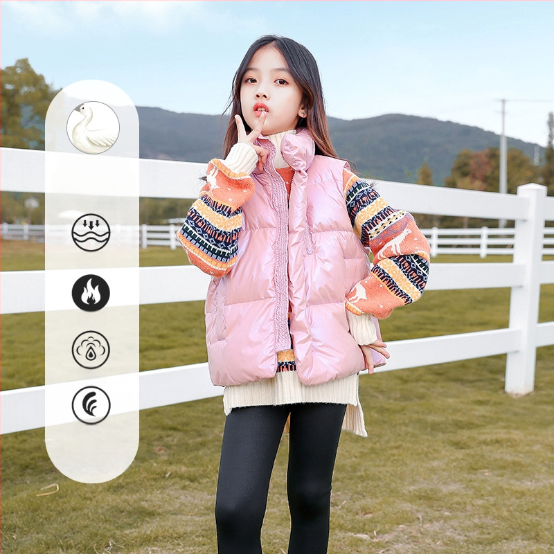 Lányoknak szóló kacsa tollal töltött mellény, koreai stílus, ujjatlan, középméretű, laza szabás