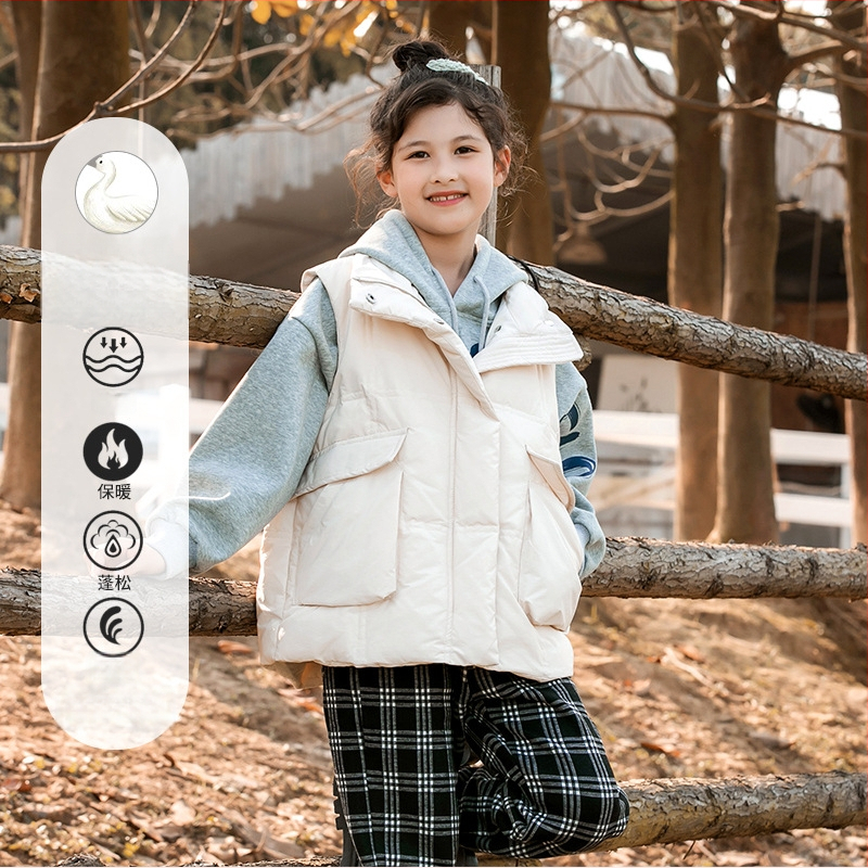 Lányoknak szóló kacsa tollal töltött mellény, koreai stílus, ujjatlan, középméretű, laza szabás