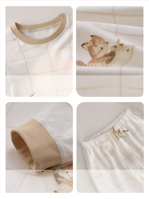 Vaikų žiemos pižamų komplektas iš 100% medvilnės, ilgomis rankovėmis viršus ir ilgomis kelnėmis, 0–12 mėn naujagimiams, apvali kaklo linija, švelnus paviršius, gyvūnų/animacijos spaudinimas, šiltas ir drėgmę atstumiantis