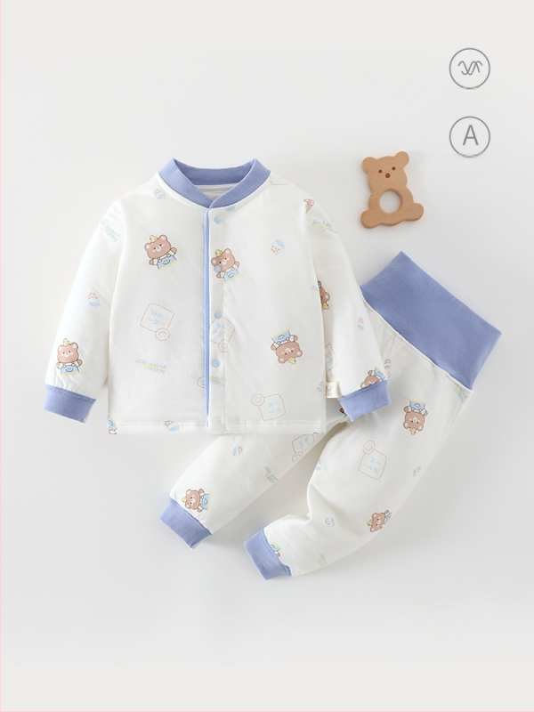 Vaikų medvilnės pūkinių dviejų dalių komplektas rudens-žiemos sezonui, unisex, storintas, Crown Bear atspaudas