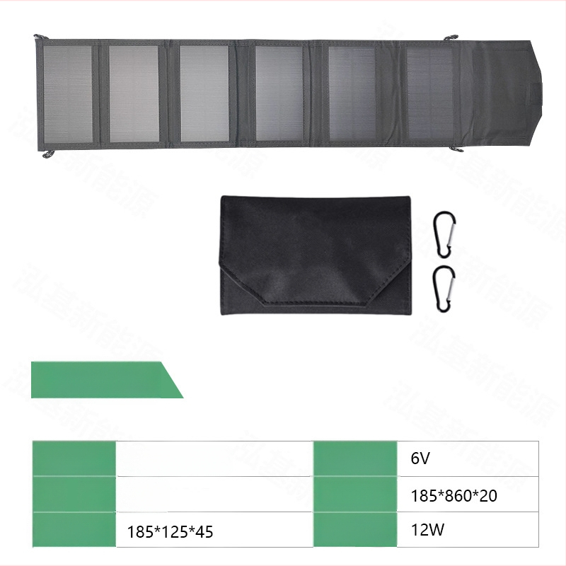 Hongji 12W saliekams saules paneļu komplekts pārnēsājamai ārējai uzlādei un ārkārtas enerģijas uzglabāšanai, paredzēts telefoniem un mazām ierīcēm