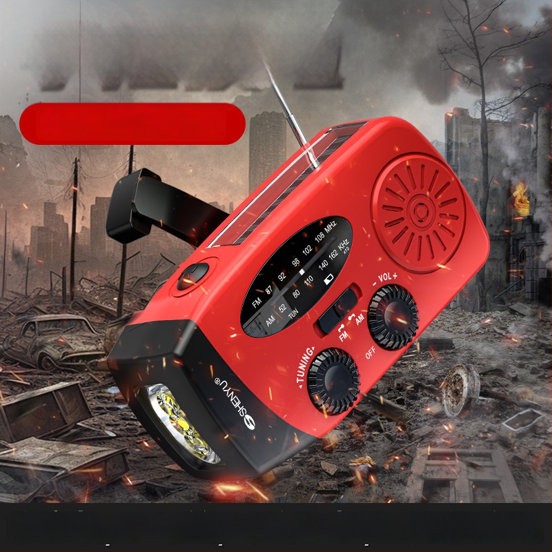 Avarinis saulės radijas su rankiniu dinamomu ir LED lemputėmis — saulės įkrovimas + rankinis generatorius, Modelis V211