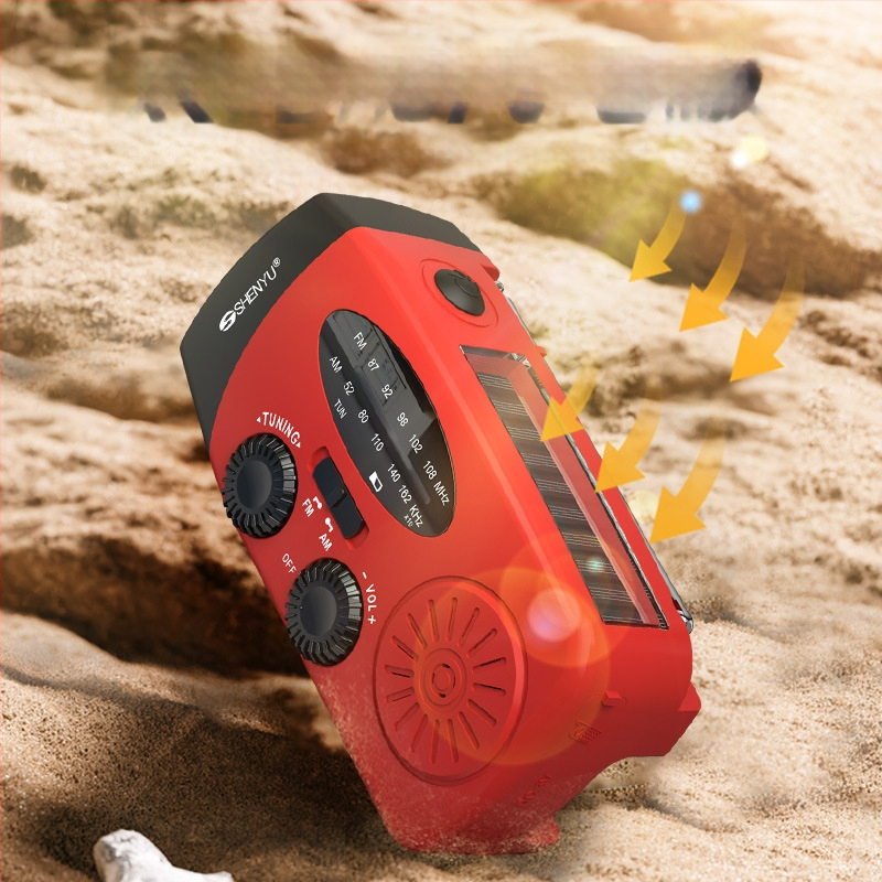 Avarinis saulės radijas su rankiniu dinamomu ir LED lemputėmis — saulės įkrovimas + rankinis generatorius, Modelis V211