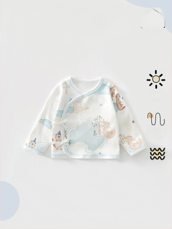 Naujagimio pusės nugaros dizaino medvilninis topas, 100% medvilnė, apvali kakla, pavasaris–ruduo, 0–12 mėnesių