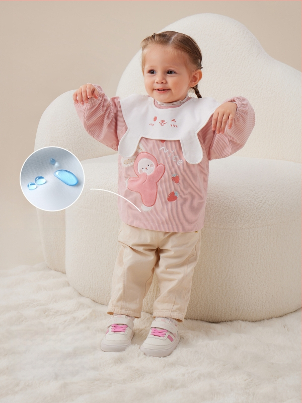 Vaikų vandeniui atsparus corduroy smock su bib, animacinis raštas, 100% poliesteris, amžius 0–1 metų, ruduo 2025