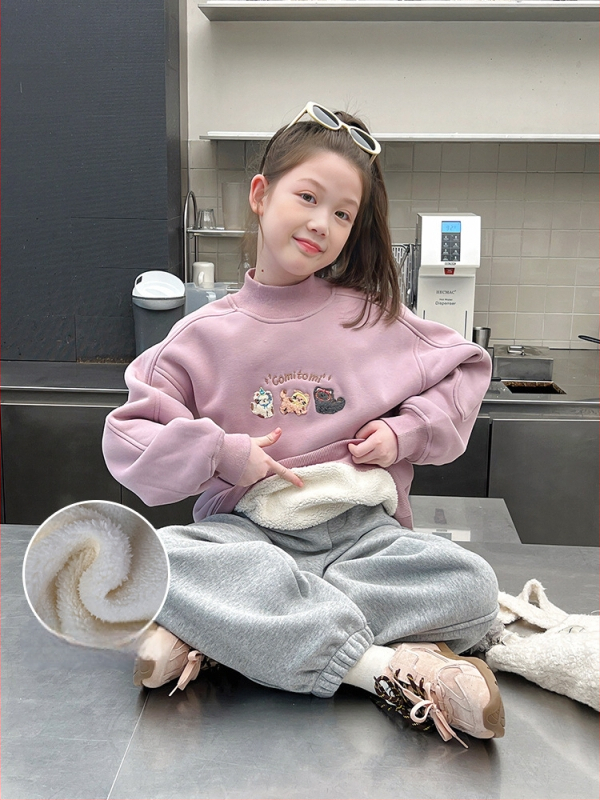 Laste paksu kootud pullover-sweatshirt, korea stiilis, kõrge kaelus, pikad varrukad