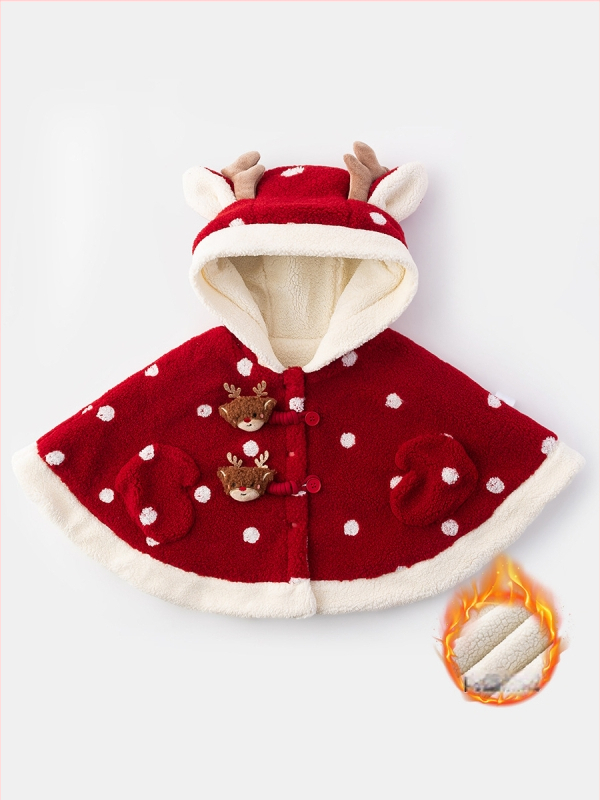 Vaikų kapucinė pelerina, stora pūkine įdaila, taškuotas raštas, užsegimas spaustukais, žiemai