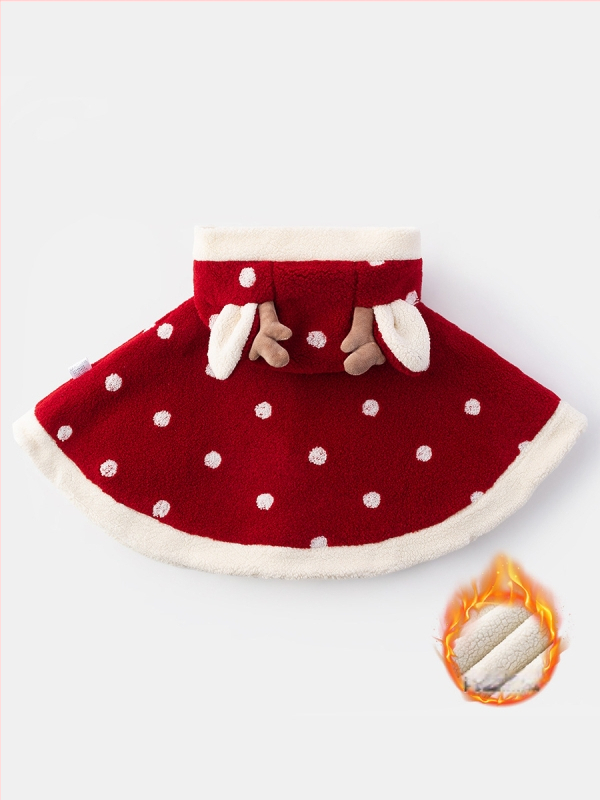Vaikų kapucinė pelerina, stora pūkine įdaila, taškuotas raštas, užsegimas spaustukais, žiemai