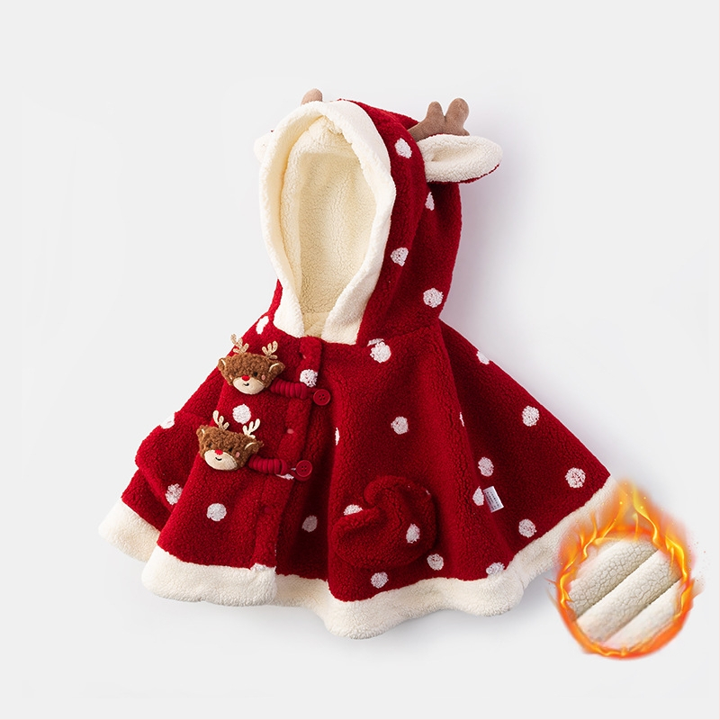 Vaikų kapucinė pelerina, stora pūkine įdaila, taškuotas raštas, užsegimas spaustukais, žiemai