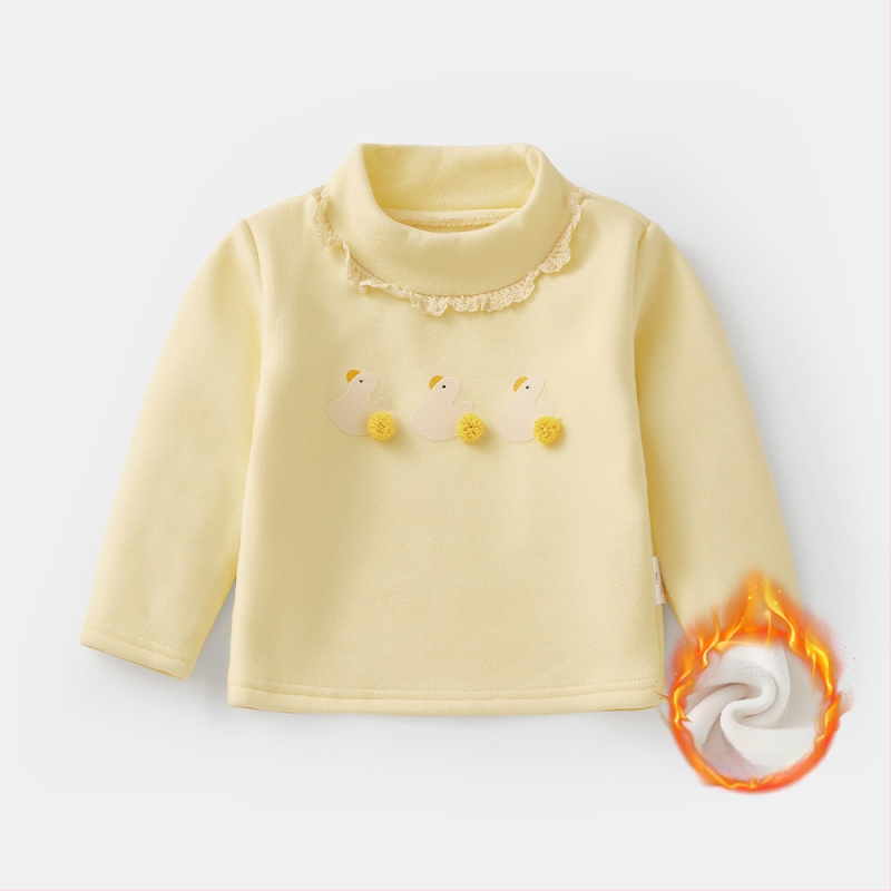 Kūdikių mergaitėms bazinis marškinėlis su fliso įdaila, storas ir šiltas, ilgomis rankovėmis, pusiau aukšta apykaklė, rudens–žiemos laikotarpiui