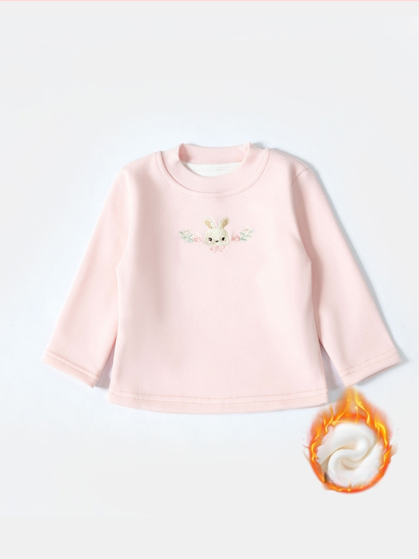 Mergaitei su fliso pamušalu storas apvalios kaklo slim-fit marškinėliai su ilgomis rankovėmis, 92,8% poliesterio, žiemai ir rudeniui