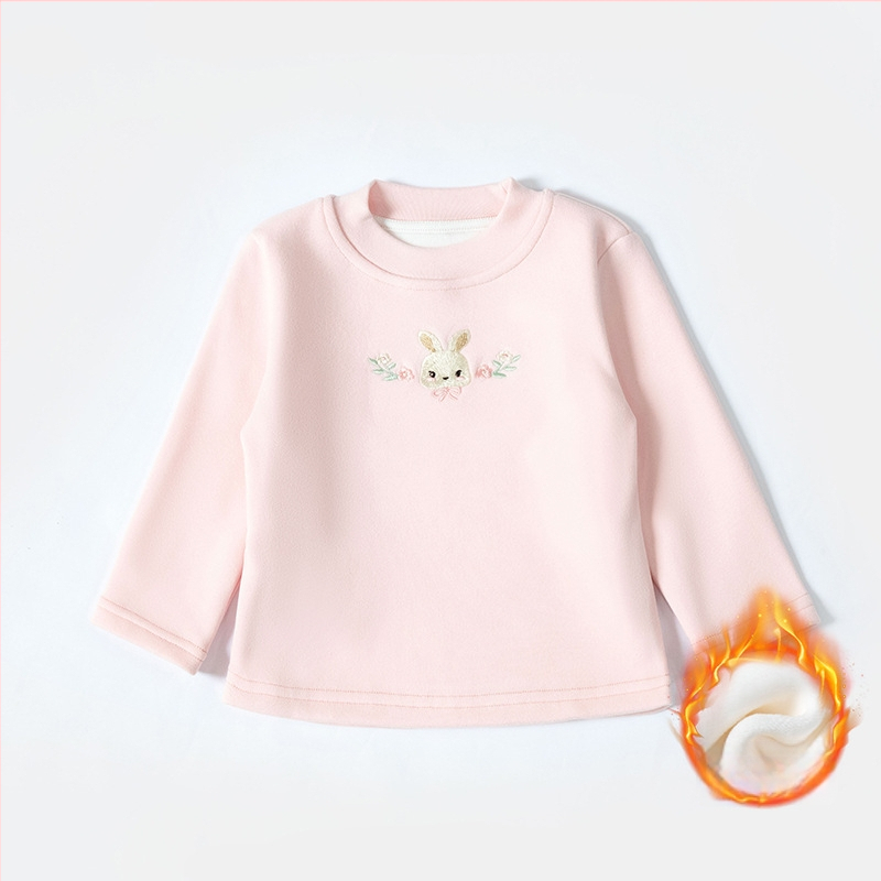 Mergaitei su fliso pamušalu storas apvalios kaklo slim-fit marškinėliai su ilgomis rankovėmis, 92,8% poliesterio, žiemai ir rudeniui