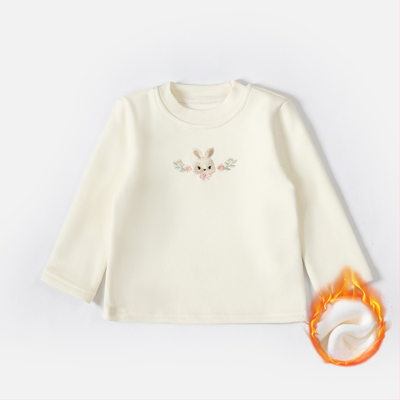 Mergaitei su fliso pamušalu storas apvalios kaklo slim-fit marškinėliai su ilgomis rankovėmis, 92,8% poliesterio, žiemai ir rudeniui