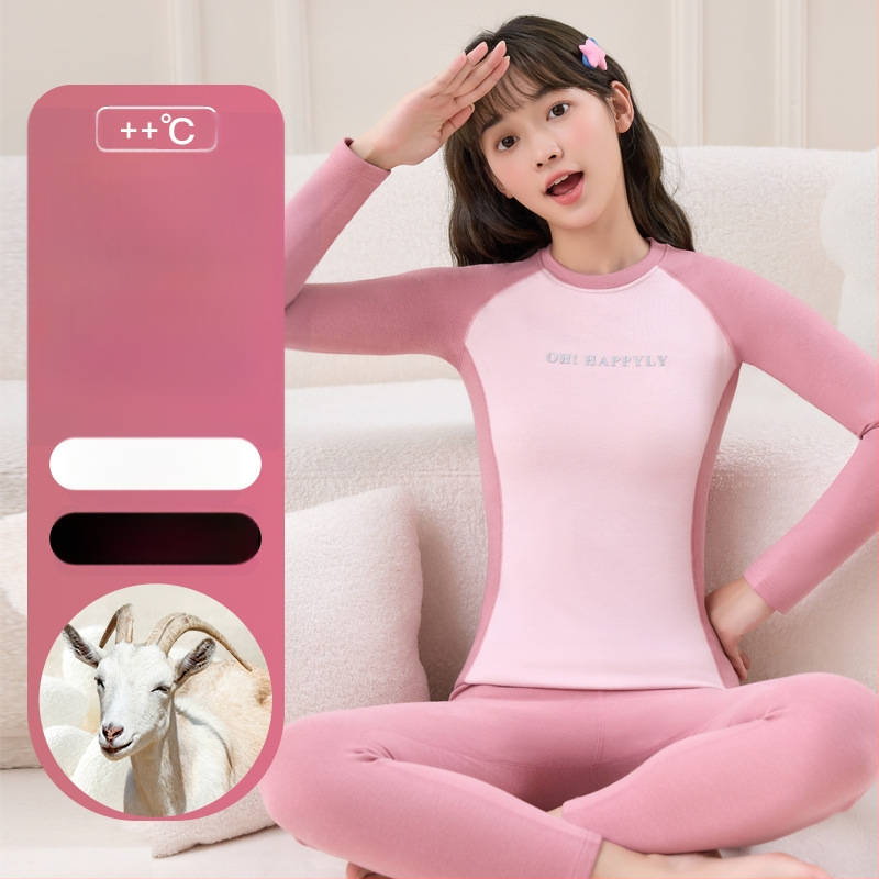 Vilnonis šiluminis komplektas paauglių mergaitėms — šildymas, anti-pilling, apvalus kaklas, ilgomis rankovėmis viršus ir kelnės, 13–18 metų