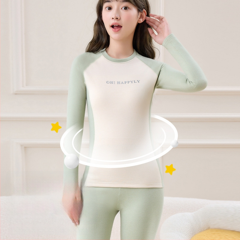 Vilnonis šiluminis komplektas paauglių mergaitėms — šildymas, anti-pilling, apvalus kaklas, ilgomis rankovėmis viršus ir kelnės, 13–18 metų