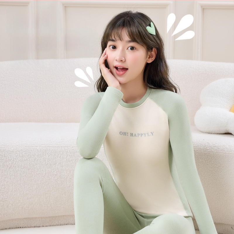 Vilnonis šiluminis komplektas paauglių mergaitėms — šildymas, anti-pilling, apvalus kaklas, ilgomis rankovėmis viršus ir kelnės, 13–18 metų