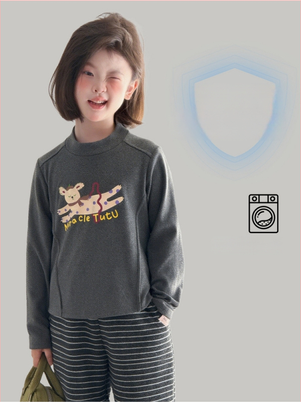 Laste T-särk pikkade varrukatega Korea stiilis ümmarguse kaelusega karikatuurtrükk, polüester 94,8%