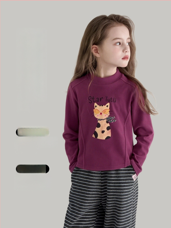 Laste T-särk pikkade varrukatega Korea stiilis ümmarguse kaelusega karikatuurtrükk, polüester 94,8%