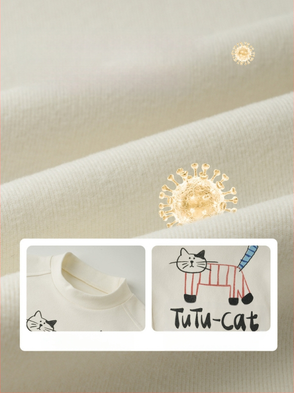 Laste T-särk pikkade varrukatega Korea stiilis ümmarguse kaelusega karikatuurtrükk, polüester 94,8%