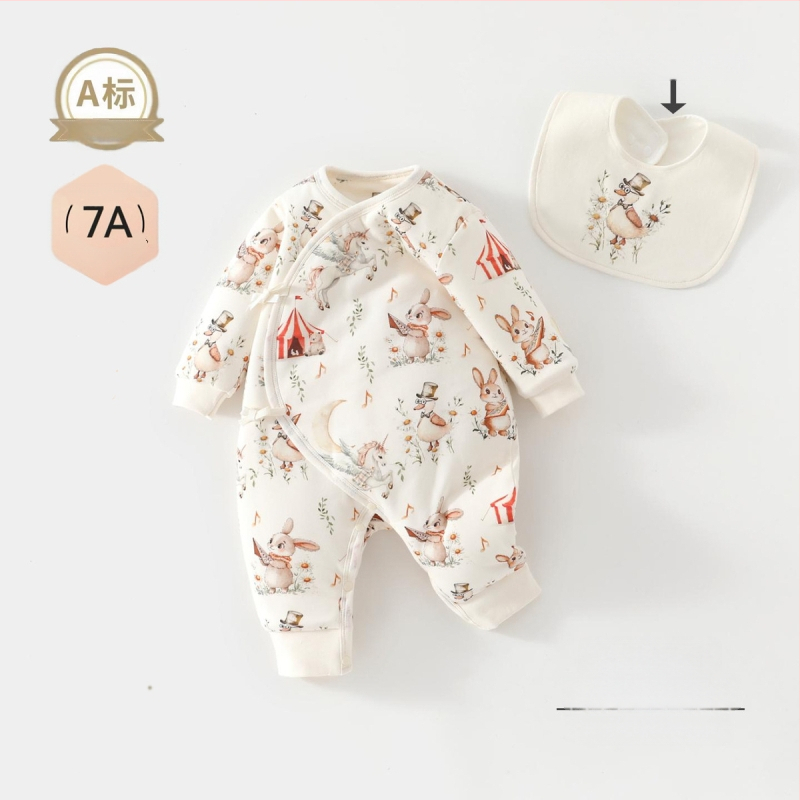 Vienos dalies kūdikio kombinezonas, 100% medvilnė, sojų pluošto užpildas, storas rudens–žiemos laikotarpiui, ilgos rankovės, be gobtuvo, užsegimas vienos eilės mygtukais