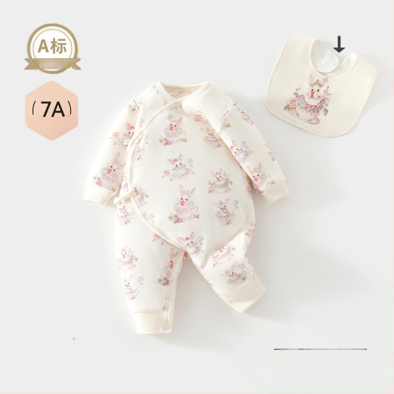 Vienos dalies kūdikio kombinezonas, 100% medvilnė, sojų pluošto užpildas, storas rudens–žiemos laikotarpiui, ilgos rankovės, be gobtuvo, užsegimas vienos eilės mygtukais