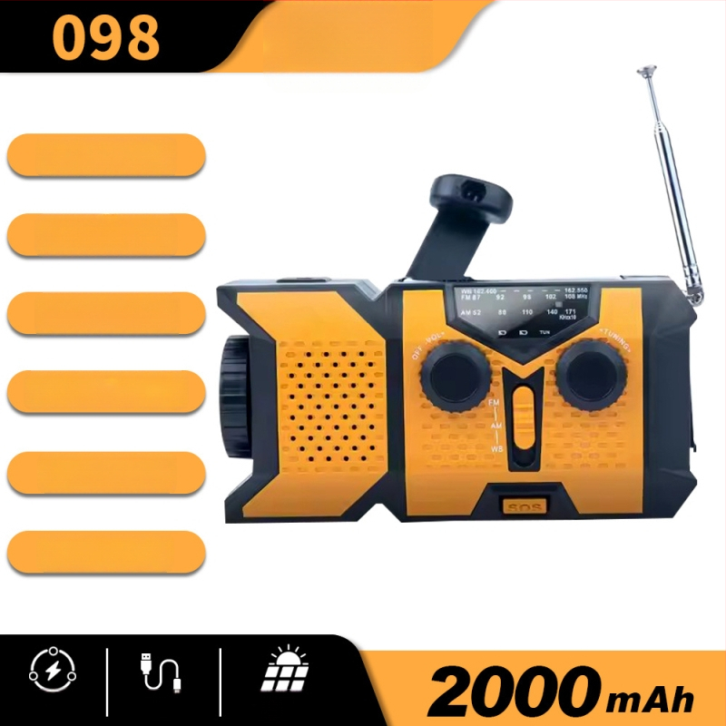 Avarinis radijo imtuvas su pilnu diapazonu, USB sąsaja, įmontuotas garsiakalbis ir 2000mAh baterija