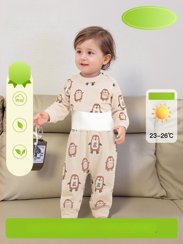 Laste kodu ööriided komplekt kõhu kaitsega, unisex, neli aastaajad, Regenerated Cellulose Fiber materjal, karikatuurmuster