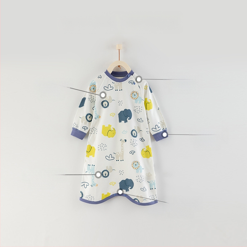 Kūdikių miego maišelis iš medvilnės, išorė medvilnė, 95%+ gryni medvilnės pamušalas, ilgomis rankovėmis, puloverio stiliaus, drėgmės valdymas, gyvūnų raštas, tinkamas rudenį, žiemą ir pavasarį