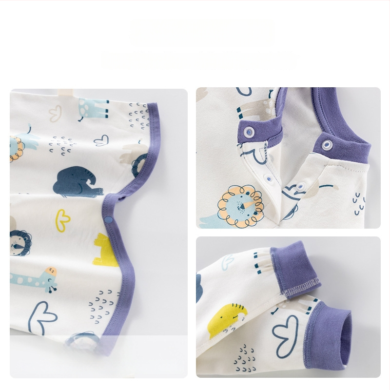 Kūdikių miego maišelis iš medvilnės, išorė medvilnė, 95%+ gryni medvilnės pamušalas, ilgomis rankovėmis, puloverio stiliaus, drėgmės valdymas, gyvūnų raštas, tinkamas rudenį, žiemą ir pavasarį