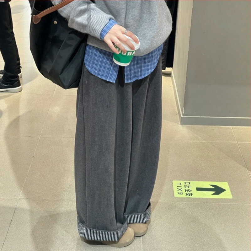 Platus kelnes iš poliesterio, aukštas liemuo, ilgos, laisvo kirpimo, japonų-koreiečių stilius