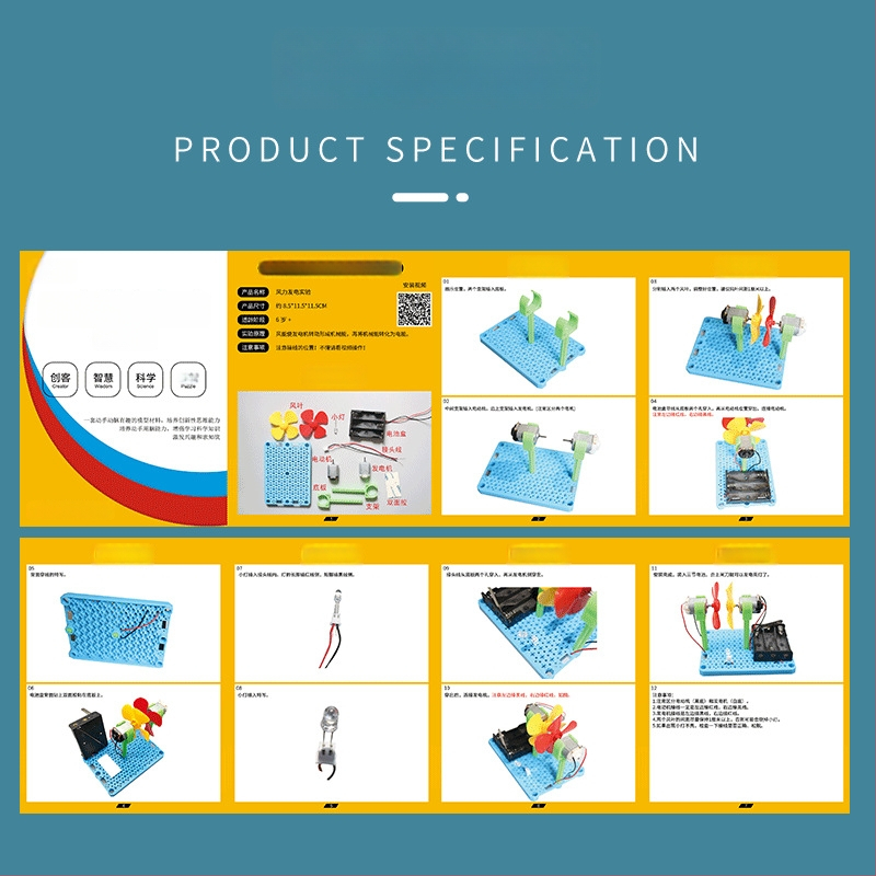 Vėjo turbina su šviesos įkrovimu – mokslo komplektas jaunimui, plastikinė konstrukcija, amžiaus riba 15–35, įtrauktas instrukcinis vaizdo įrašas, skatinamas protinis vystymasis