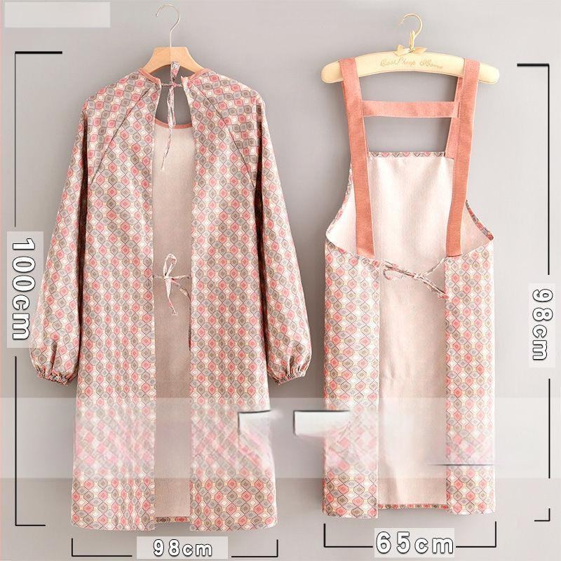 Naistele mõeldud lõuendist esiliin pikkade kätega, plekikindel, vastupidav, köögitööriided