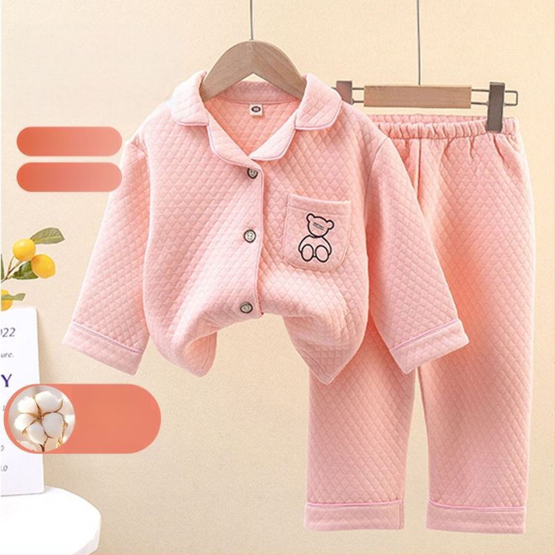 Vaikų pižamos ruden–žiemos sezonui, trijų sluoksnių šiltinimo užpildas, unisex, vaikams 3–8 m., namų drabužiai, kasdieninis stilius