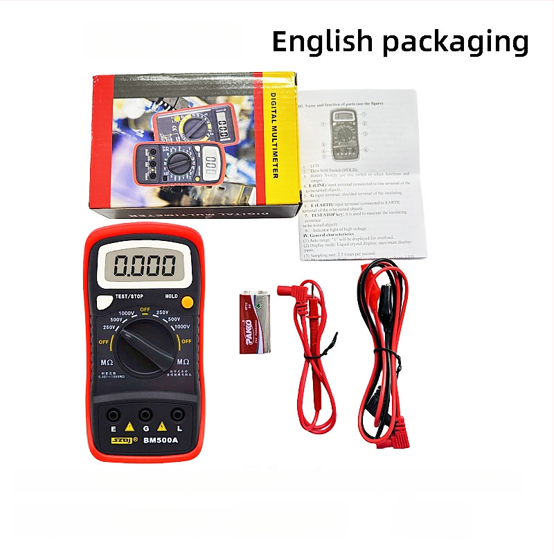 BM500A Skaitmeninis izoliacijos atsparumo testeris, 500V/1000V, Nešiojamas, Shenzhen Binjiang