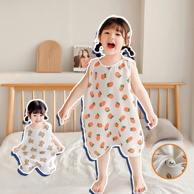 Karikatūrų vasaros medvilninė miego liemenė vaikams 1–3 metų, drėgmės šalinimas