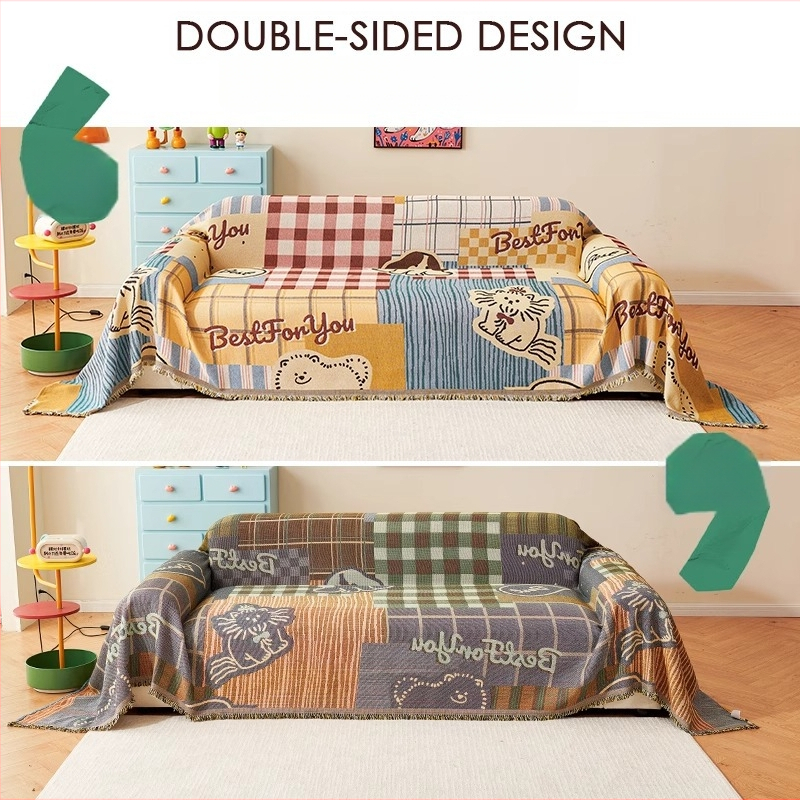 Trysėdžio sofą užvalkalas cartoon stiliumi su doily raštu; raštai: geometriniai, abstraktūs, animacinių filmų gyvūnai; Medžiaga: Six color scarf; Prekės ženklas: Fiber Return