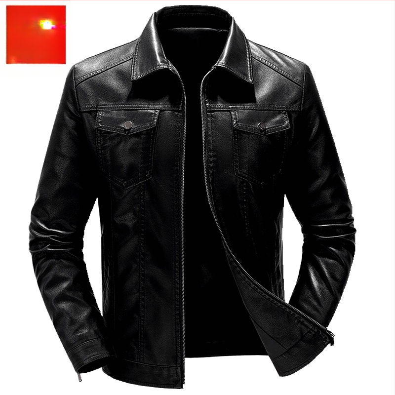 Vyrinė PU odinė striukė, fleece pamušalas, siaura kirpimo, užtrauktukas, ilgas ilgis