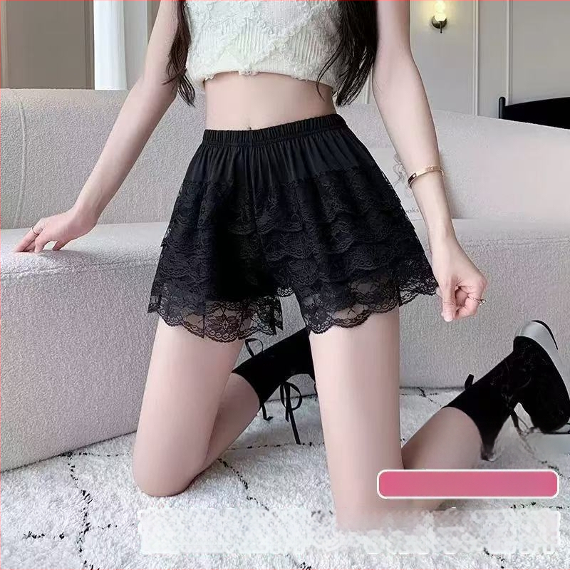 Moterų apsaugos šortai su nėrinių apdaila – anti-ekspozicija, vidutinio aukščio juosta, ice silk įdėklas, 93% poliesteris, paprasta audinys