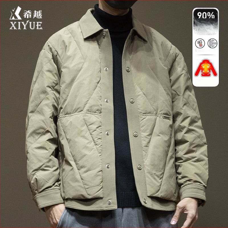 Prešívaná bunda s bielym kačacím perím, kapucňa, zips, voľný strih, zimný model