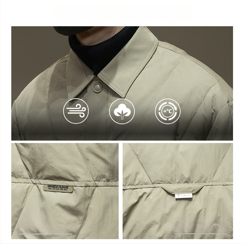 Prešívaná bunda s bielym kačacím perím, kapucňa, zips, voľný strih, zimný model