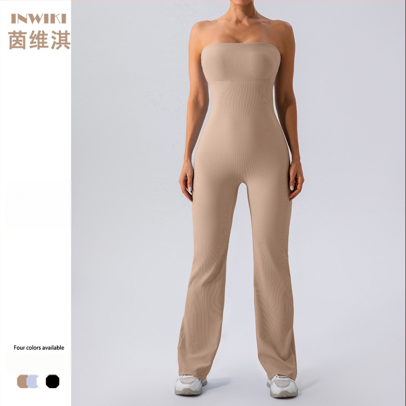 INWIKI moterų vienos dalies sportinis kombinezonas joga ir šokiams, 75% nailonas / 25% spandeksas, krūtinės pagalvėlė įtraukta, drėgmės sugeriantis audinys, nailonas, ruduo 2023