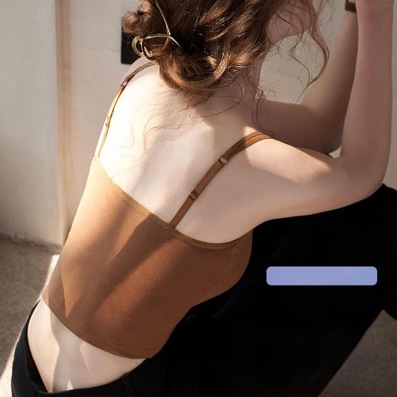 Dámske bavlnené tielko s vstavanými vypchávkami na prsiach, U-tvarovaný chrbát, 3/4 košíček, pevné dvojité ramienka