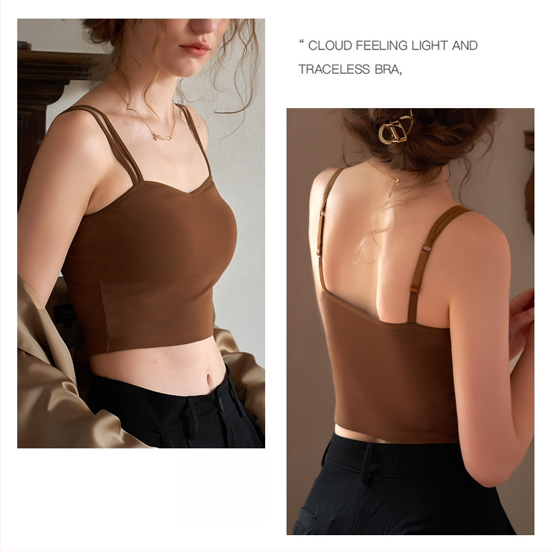 Dámske bavlnené tielko s vstavanými vypchávkami na prsiach, U-tvarovaný chrbát, 3/4 košíček, pevné dvojité ramienka