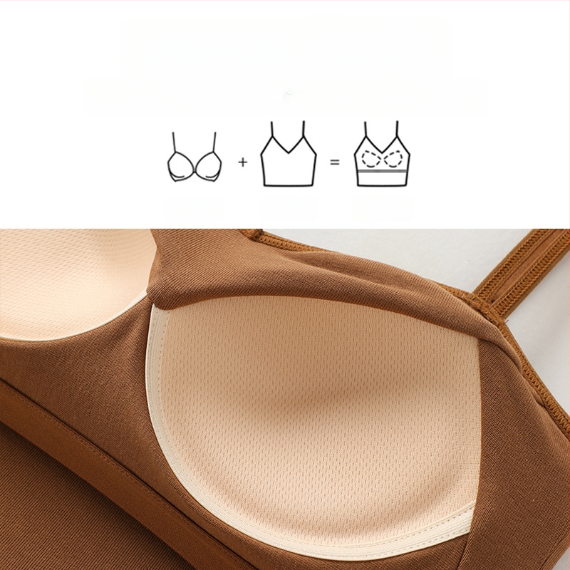 Dámske bavlnené tielko s vstavanými vypchávkami na prsiach, U-tvarovaný chrbát, 3/4 košíček, pevné dvojité ramienka