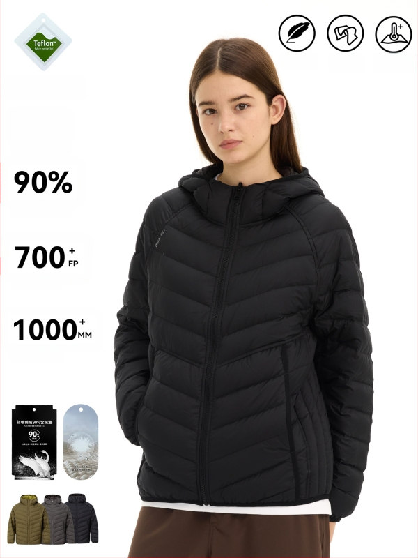 Prešívaná bunda zo husieho sypu 86-90% obsahu, kapucňa, vetruodolná a studená, polyesterová tkanina, voľný strih, zimné mestské nosenie