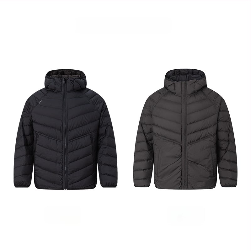 Prešívaná bunda zo husieho sypu 86-90% obsahu, kapucňa, vetruodolná a studená, polyesterová tkanina, voľný strih, zimné mestské nosenie