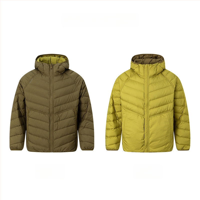 Prešívaná bunda zo husieho sypu 86-90% obsahu, kapucňa, vetruodolná a studená, polyesterová tkanina, voľný strih, zimné mestské nosenie