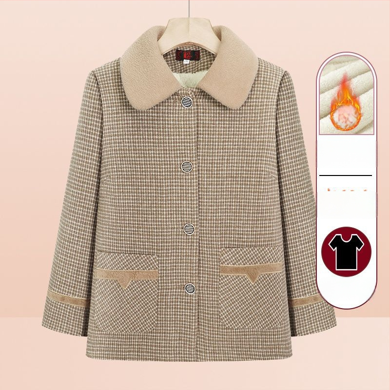 Kardigans ar plaid rakstu no poliesteru, garas piedurknes, brīvs siluets