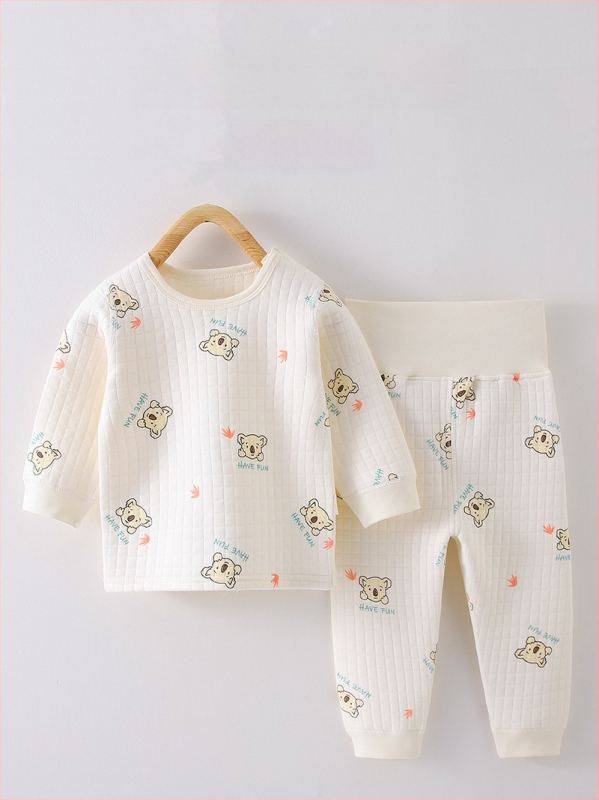 Laste kolmekihiline soe aluspesu komplekt, kõrge vöökoht kõhu kaitseks, 100% puuvill, unisex, sügis-talv.